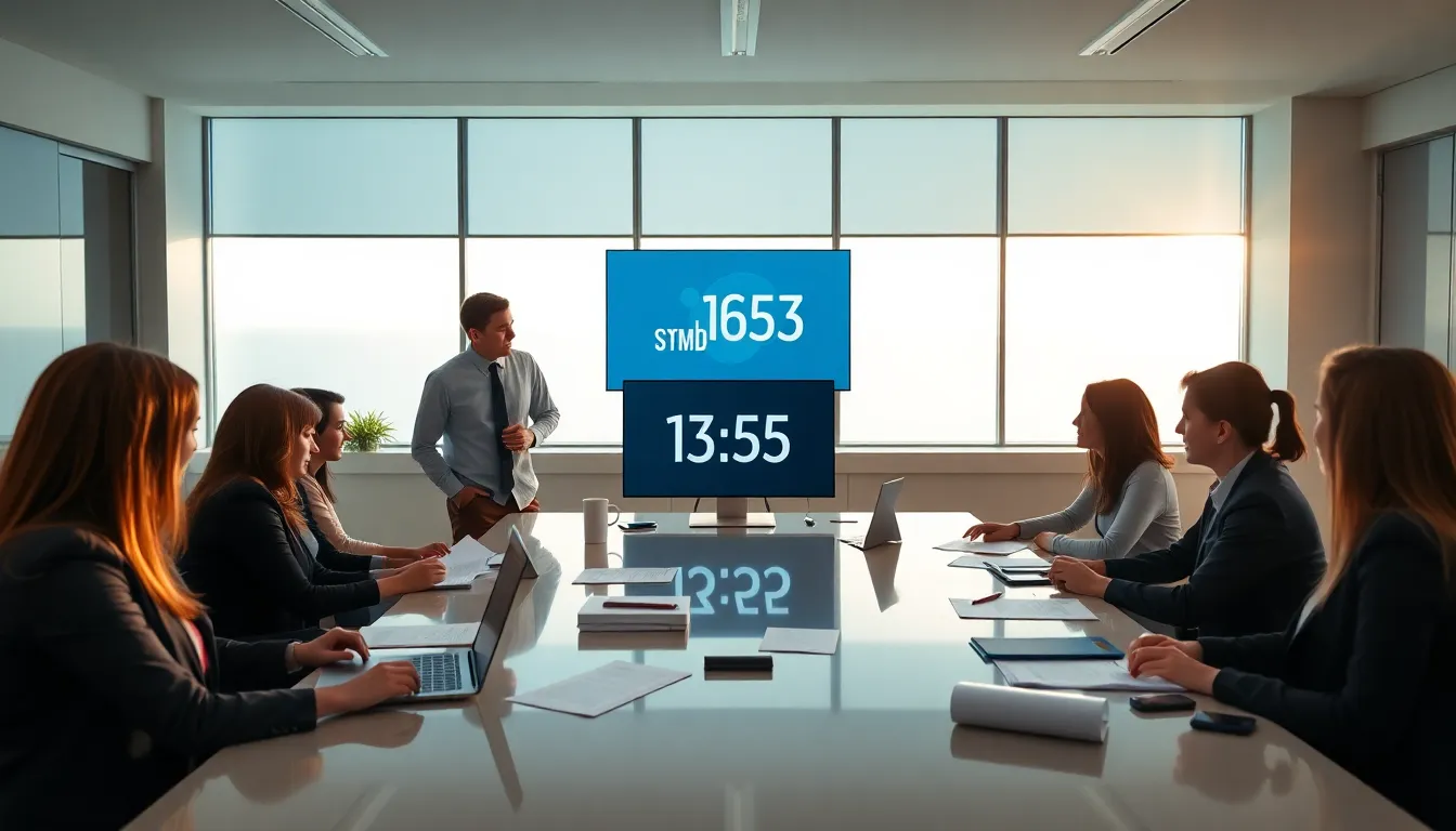 professionals discussing significant numerical data in a modern office setting.